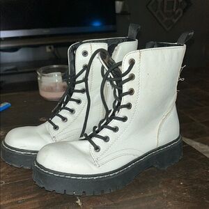 Stylish White Lace-Up Boots